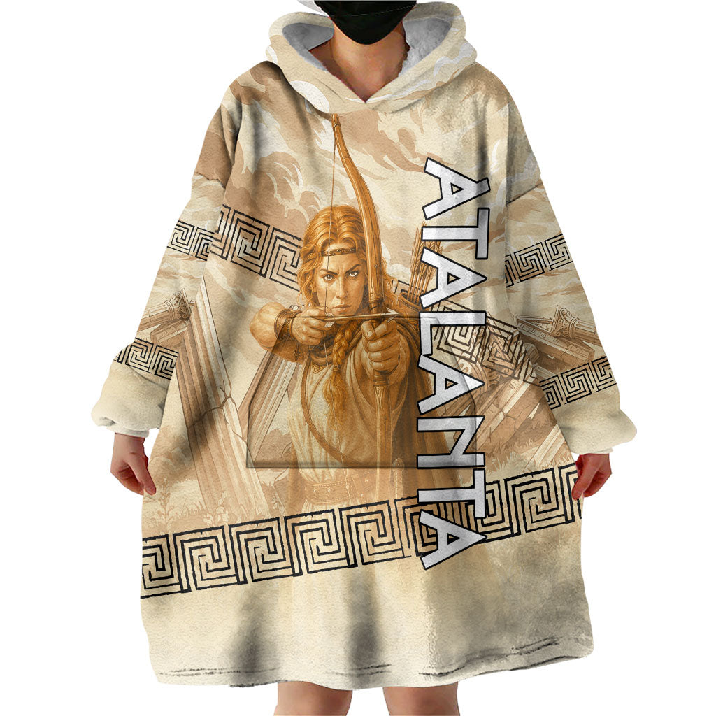 Atalanta Greek Mythology Huntress Archer Wearable Blanket Hoodie Ancient Greek Heroine Goddess Vintage Meander Artwork