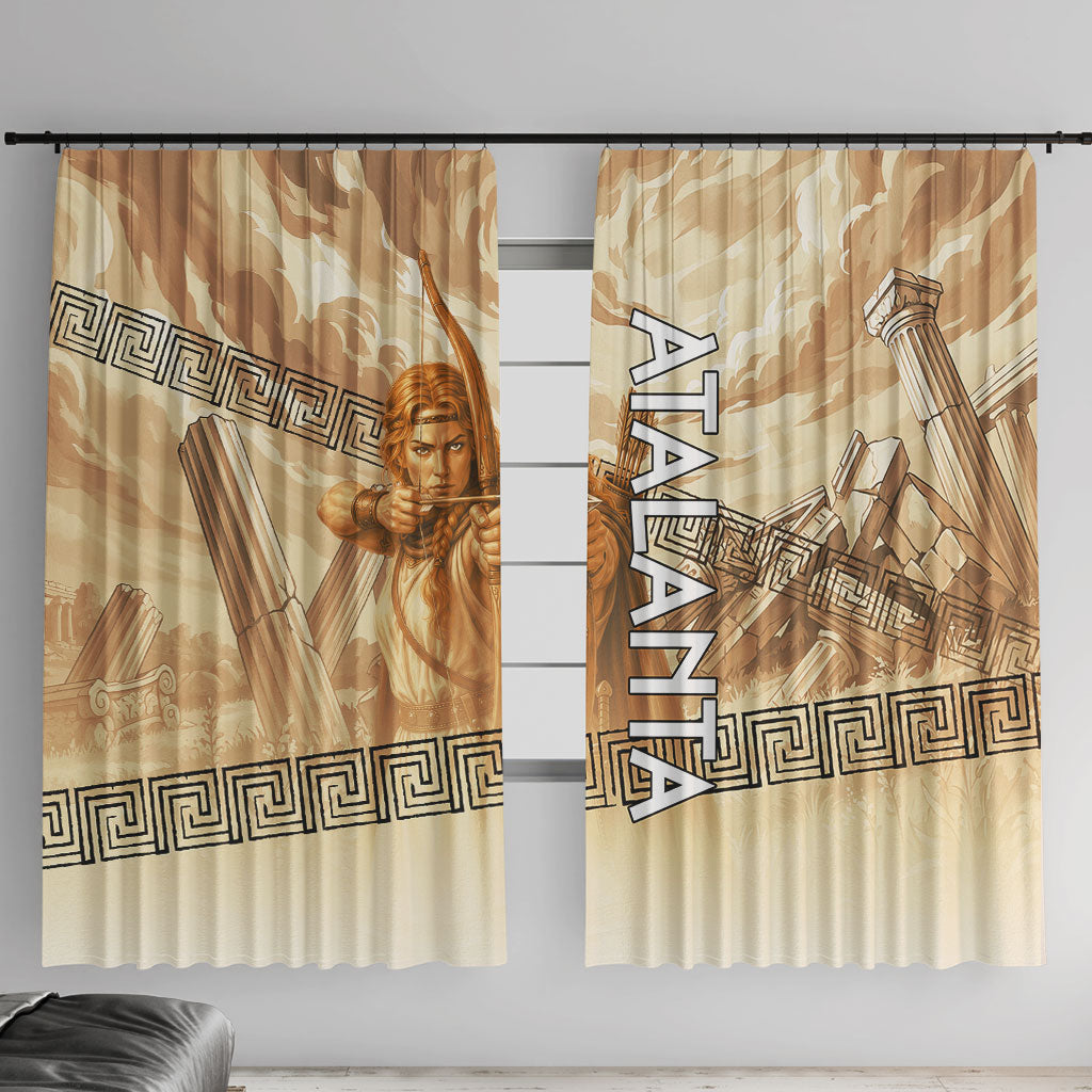Atalanta Greek Mythology Huntress Archer Window Curtain Ancient Greek Heroine Goddess Vintage Meander Artwork