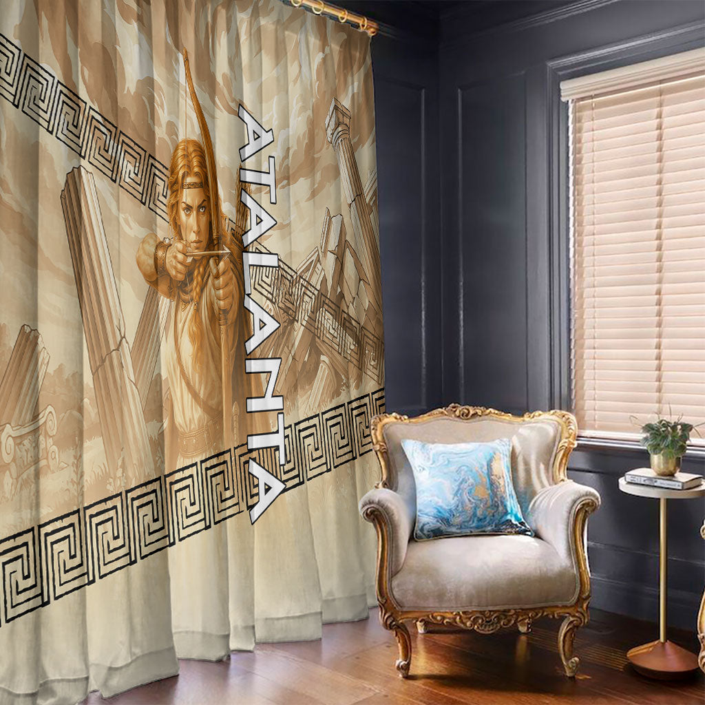 Atalanta Greek Mythology Huntress Archer Window Curtain Ancient Greek Heroine Goddess Vintage Meander Artwork