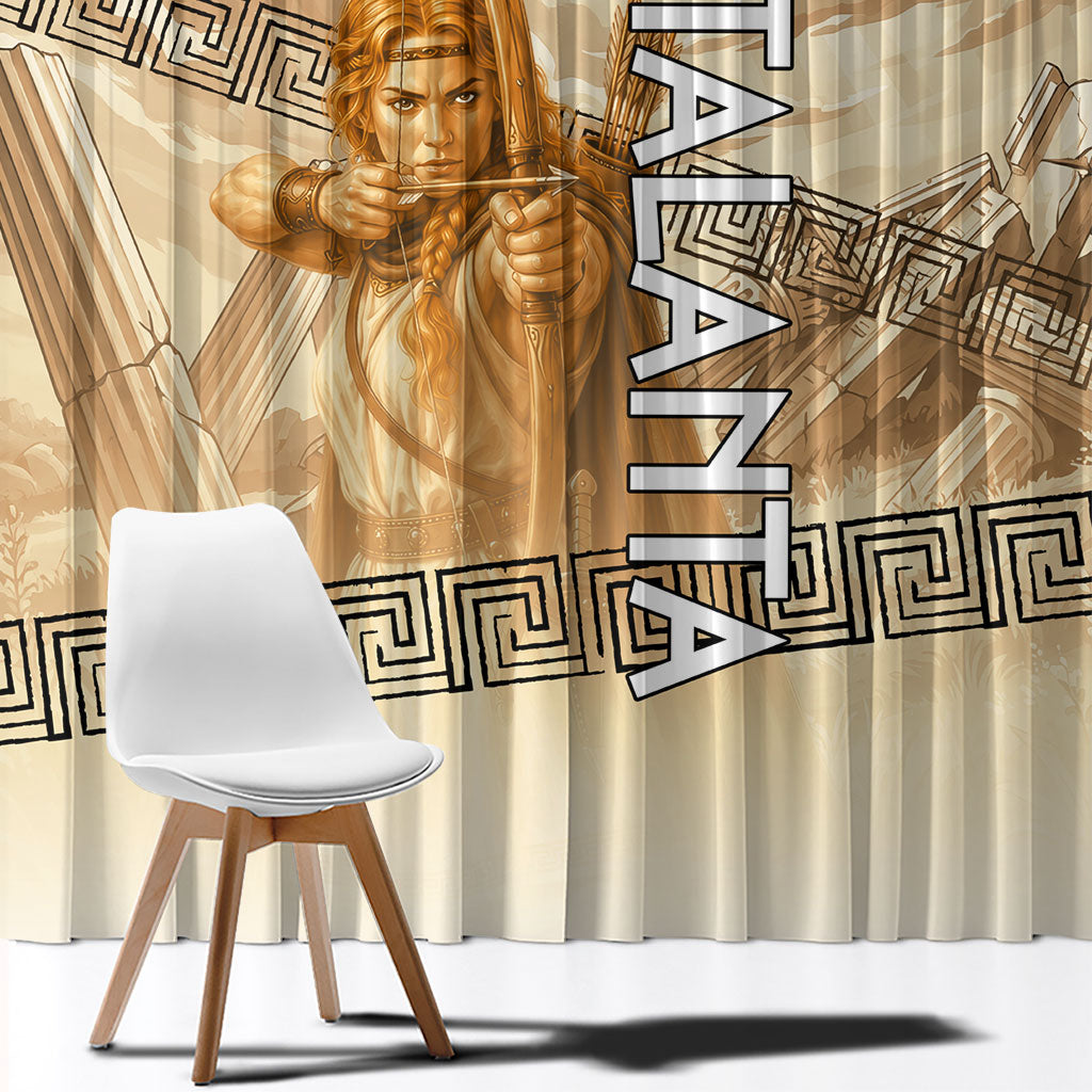 Atalanta Greek Mythology Huntress Archer Window Curtain Ancient Greek Heroine Goddess Vintage Meander Artwork