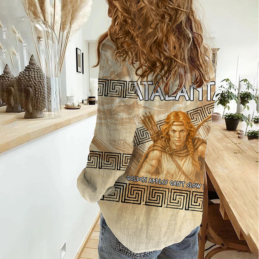 Atalanta Greek Mythology Huntress Archer Women Casual Shirt Ancient Greek Heroine Goddess Vintage Meander Artwork