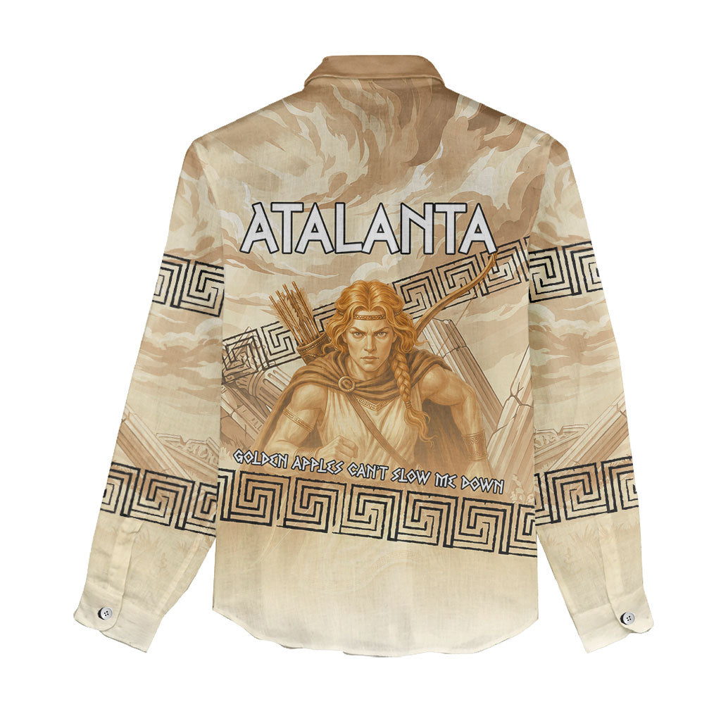 Atalanta Greek Mythology Huntress Archer Women Casual Shirt Ancient Greek Heroine Goddess Vintage Meander Artwork