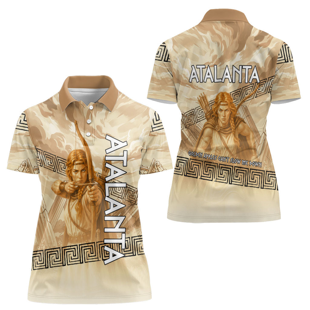 Atalanta Greek Mythology Huntress Archer Women Polo Shirt Ancient Greek Heroine Goddess Vintage Meander Artwork