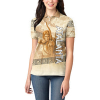 Atalanta Greek Mythology Huntress Archer Women Polo Shirt Ancient Greek Heroine Goddess Vintage Meander Artwork
