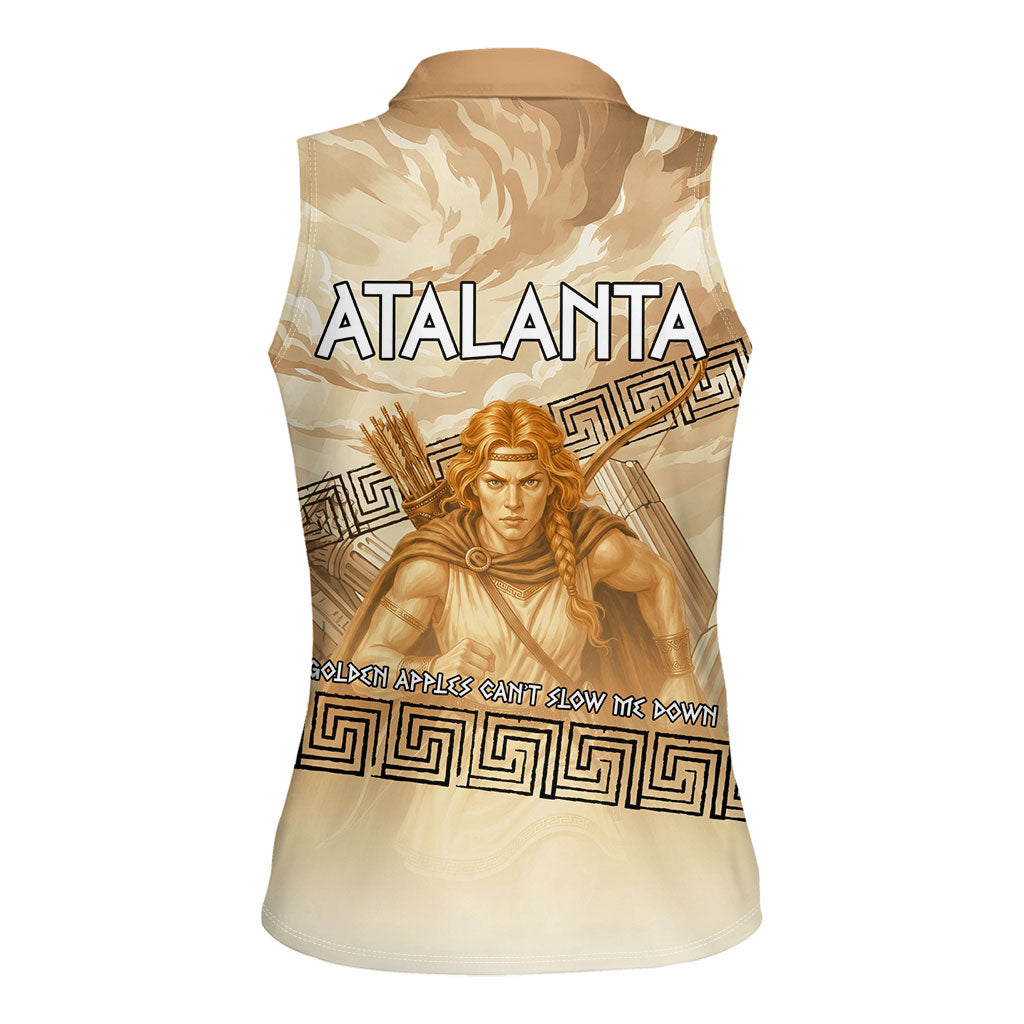 Atalanta Greek Mythology Huntress Archer Women Sleeveless Polo Shirt Ancient Greek Heroine Goddess Vintage Meander Artwork