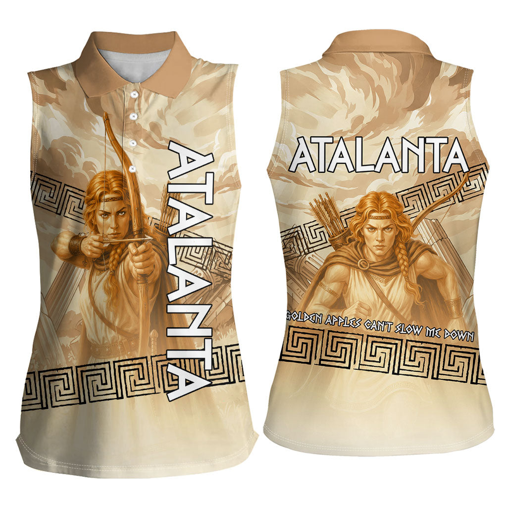 Atalanta Greek Mythology Huntress Archer Women Sleeveless Polo Shirt Ancient Greek Heroine Goddess Vintage Meander Artwork