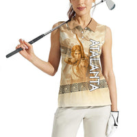Atalanta Greek Mythology Huntress Archer Women Sleeveless Polo Shirt Ancient Greek Heroine Goddess Vintage Meander Artwork