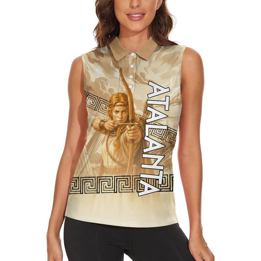 Atalanta Greek Mythology Huntress Archer Women Sleeveless Polo Shirt Ancient Greek Heroine Goddess Vintage Meander Artwork