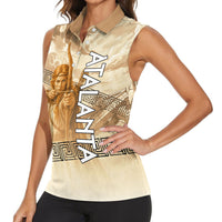 Atalanta Greek Mythology Huntress Archer Women Sleeveless Polo Shirt Ancient Greek Heroine Goddess Vintage Meander Artwork