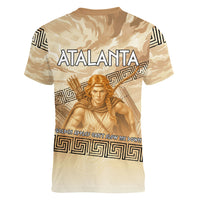 Atalanta Greek Mythology Huntress Archer Women V-Neck T-Shirt Ancient Greek Heroine Goddess Vintage Meander Artwork