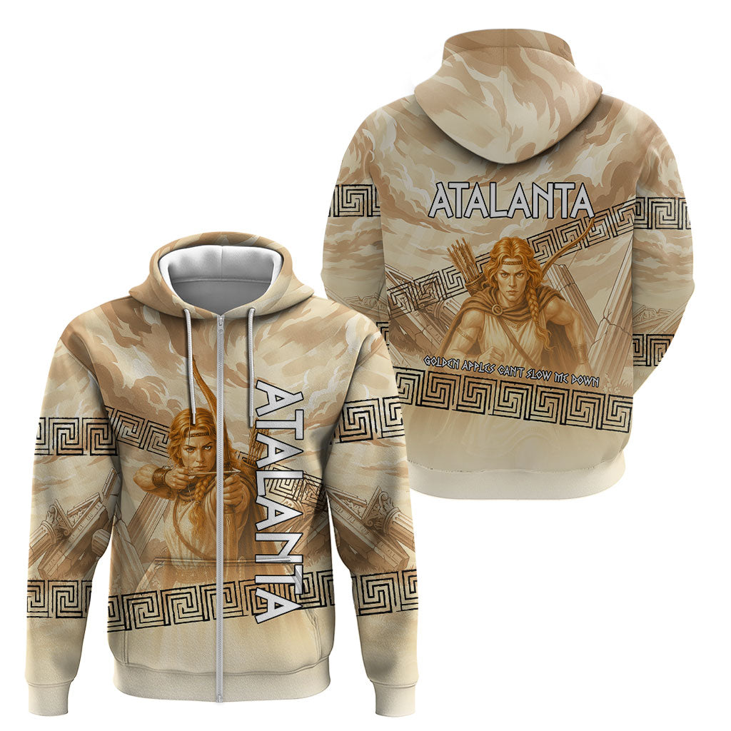 Atalanta Greek Mythology Huntress Archer Zip Hoodie Ancient Greek Heroine Goddess Vintage Meander Artwork