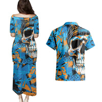 Grafity Skull Couples Matching Puletasi Dress and Hawaiian Shirt Street Style Skull Colorful Abstract Art - Wonder Print Shop
