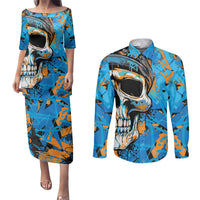 Grafity Skull Couples Matching Puletasi Dress and Long Sleeve Button Shirts Street Style Skull Colorful Abstract Art - Wonder Print Shop