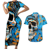 Grafity Skull Couples Matching Short Sleeve Bodycon Dress and Hawaiian Shirt Street Style Skull Colorful Abstract Art - Wonder Print Shop