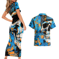 Grafity Skull Couples Matching Short Sleeve Bodycon Dress and Hawaiian Shirt Street Style Skull Colorful Abstract Art - Wonder Print Shop