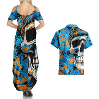 Grafity Skull Couples Matching Summer Maxi Dress and Hawaiian Shirt Street Style Skull Colorful Abstract Art - Wonder Print Shop