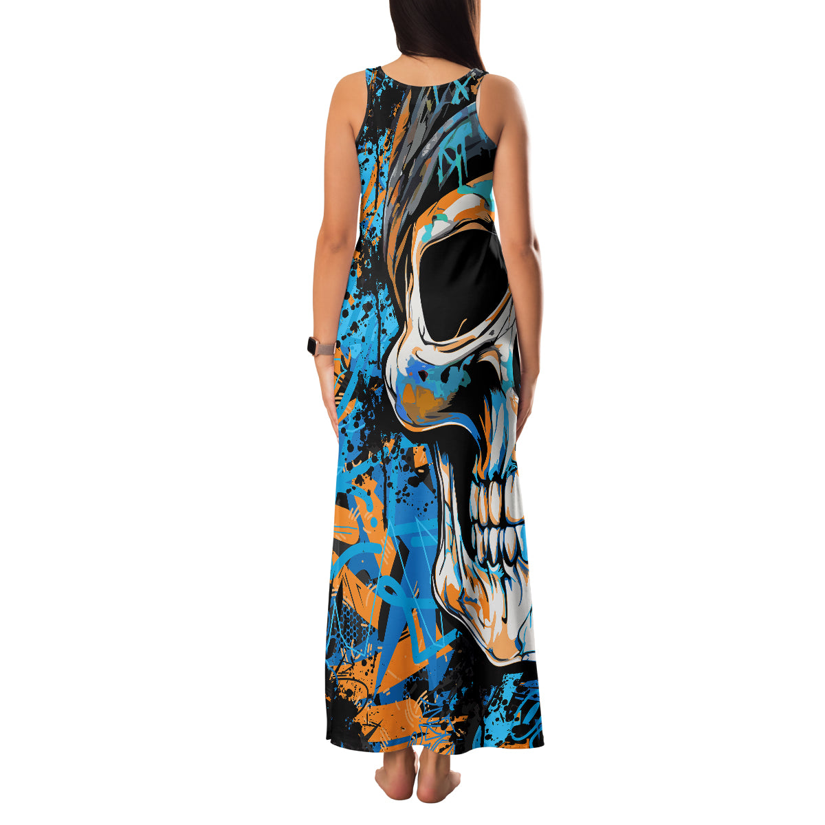 Grafity Skull Family Matching Tank Maxi Dress and Hawaiian Shirt Street Style Skull Colorful Abstract Art - Wonder Print Shop