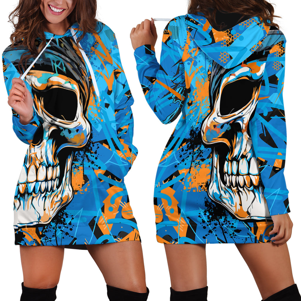 Grafity Skull Hoodie Dress Street Style Skull Colorful Abstract Art - Wonder Print Shop