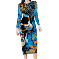 Grafity Skull Long Sleeve Bodycon Dress Street Style Skull Colorful Abstract Art - Wonder Print Shop
