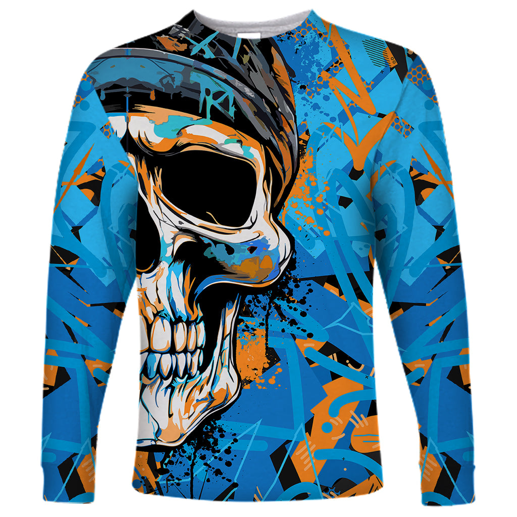 Grafity Skull Long Sleeve Shirt Street Style Skull Colorful Abstract Art - Wonder Print Shop