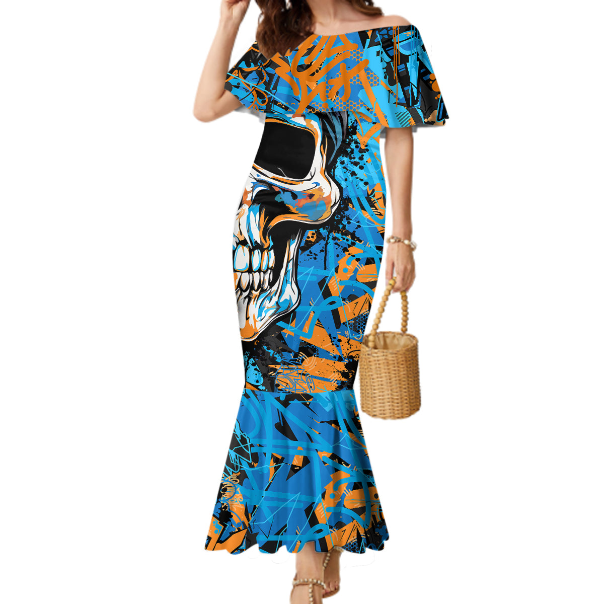Grafity Skull Mermaid Dress Street Style Skull Colorful Abstract Art - Wonder Print Shop