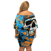 Grafity Skull Off Shoulder Short Dress Street Style Skull Colorful Abstract Art - Wonder Print Shop