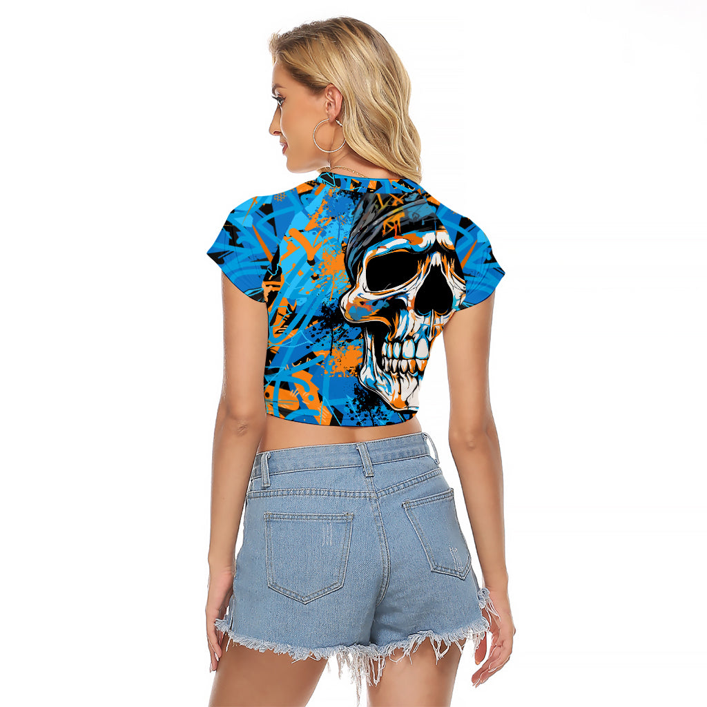 Grafity Skull Raglan Cropped T Shirt Street Style Skull Colorful Abstract Art - Wonder Print Shop