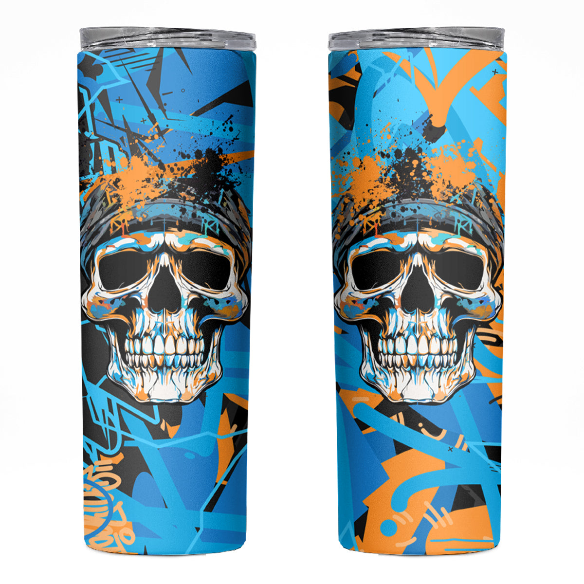 Grafity Skull Skinny Tumbler Street Style Skull Colorful Abstract Art - Wonder Print Shop