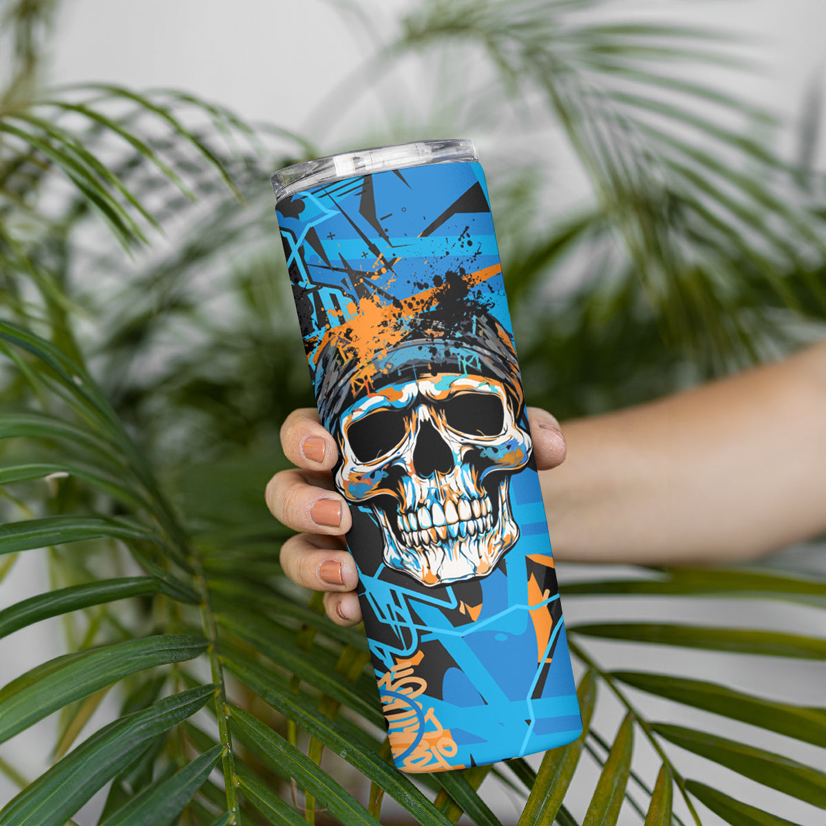 Grafity Skull Skinny Tumbler Street Style Skull Colorful Abstract Art - Wonder Print Shop
