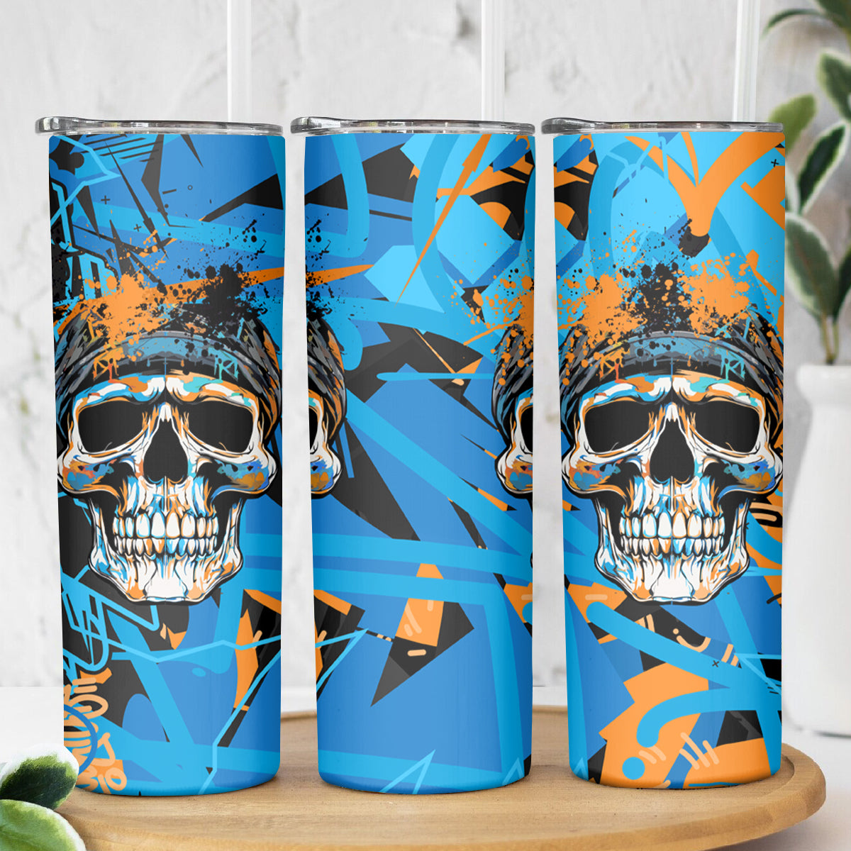 Grafity Skull Skinny Tumbler Street Style Skull Colorful Abstract Art - Wonder Print Shop