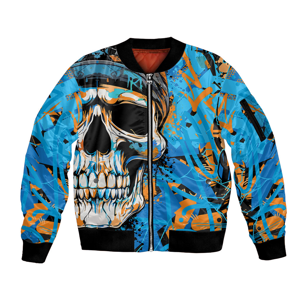 Grafity Skull Sleeve Zip Bomber Jacket Street Style Skull Colorful Abstract Art - Wonder Print Shop
