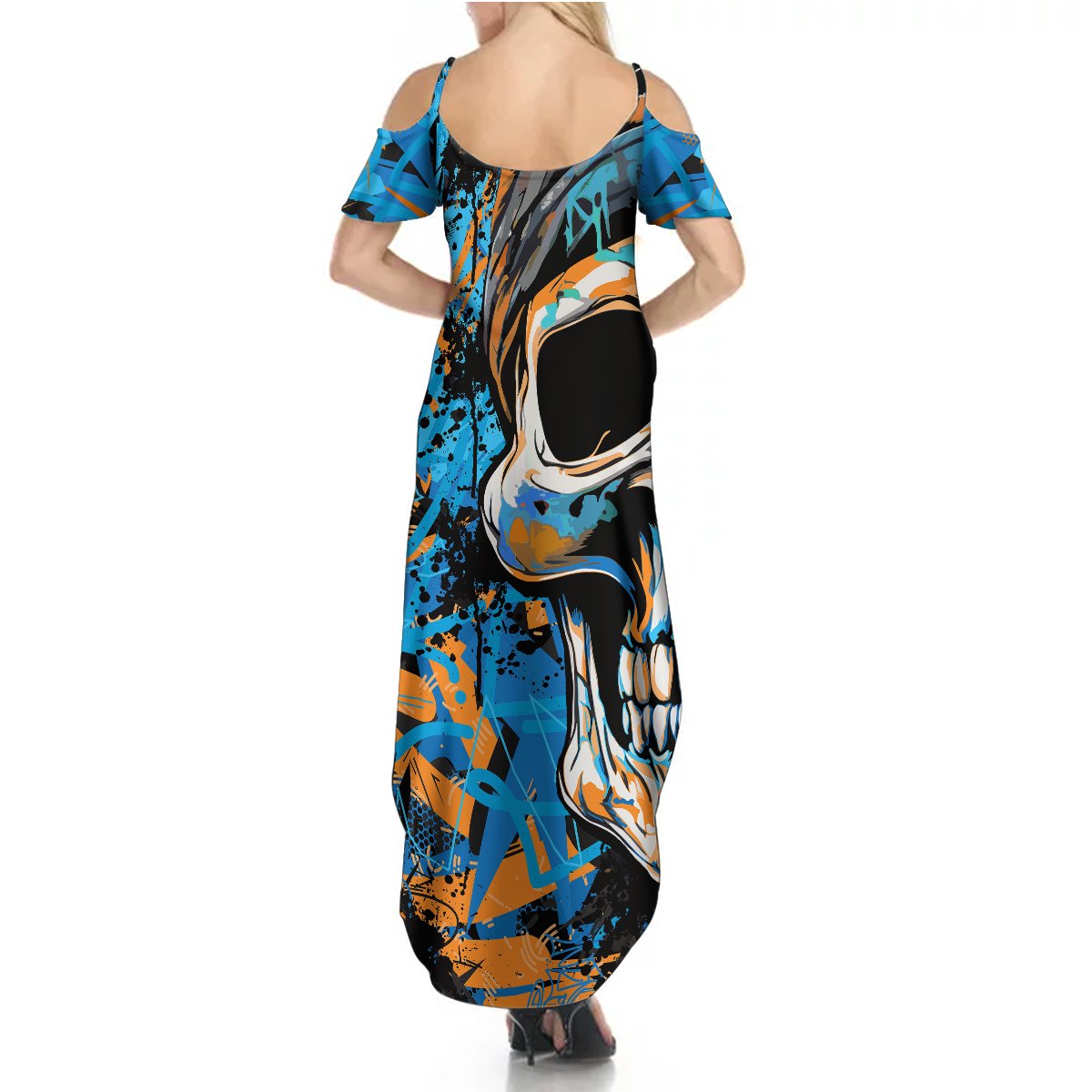 Grafity Skull Summer Maxi Dress Street Style Skull Colorful Abstract Art - Wonder Print Shop