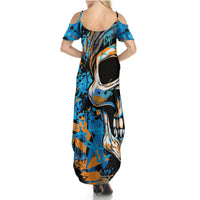 Grafity Skull Summer Maxi Dress Street Style Skull Colorful Abstract Art - Wonder Print Shop