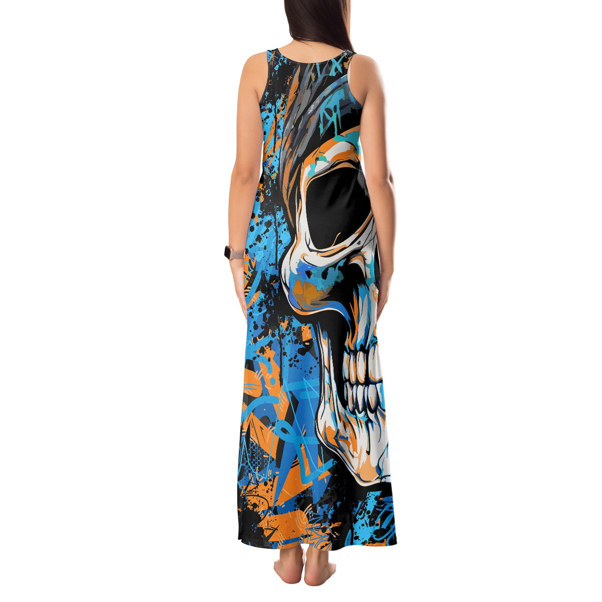 Grafity Skull Tank Maxi Dress Street Style Skull Colorful Abstract Art - Wonder Print Shop