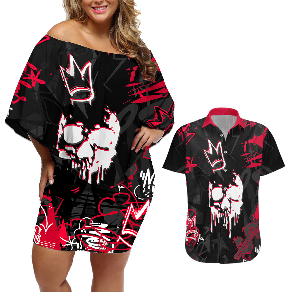 Skull Pattern Couples Matching Off Shoulder Short Dress and Hawaiian Shirt The Time Is Aways Right To Do What Is Right - Wonder Print Shop
