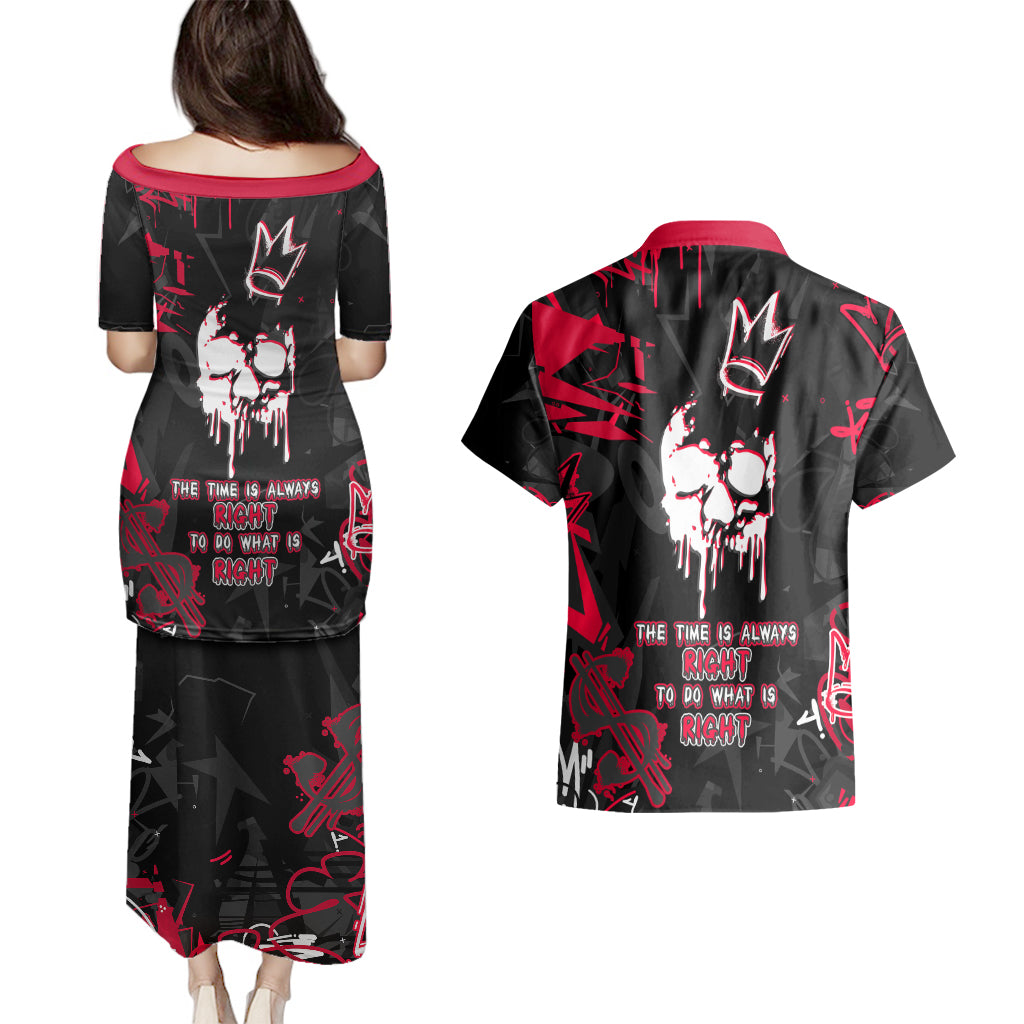 Skull Pattern Couples Matching Puletasi Dress and Hawaiian Shirt The Time Is Aways Right To Do What Is Right - Wonder Print Shop