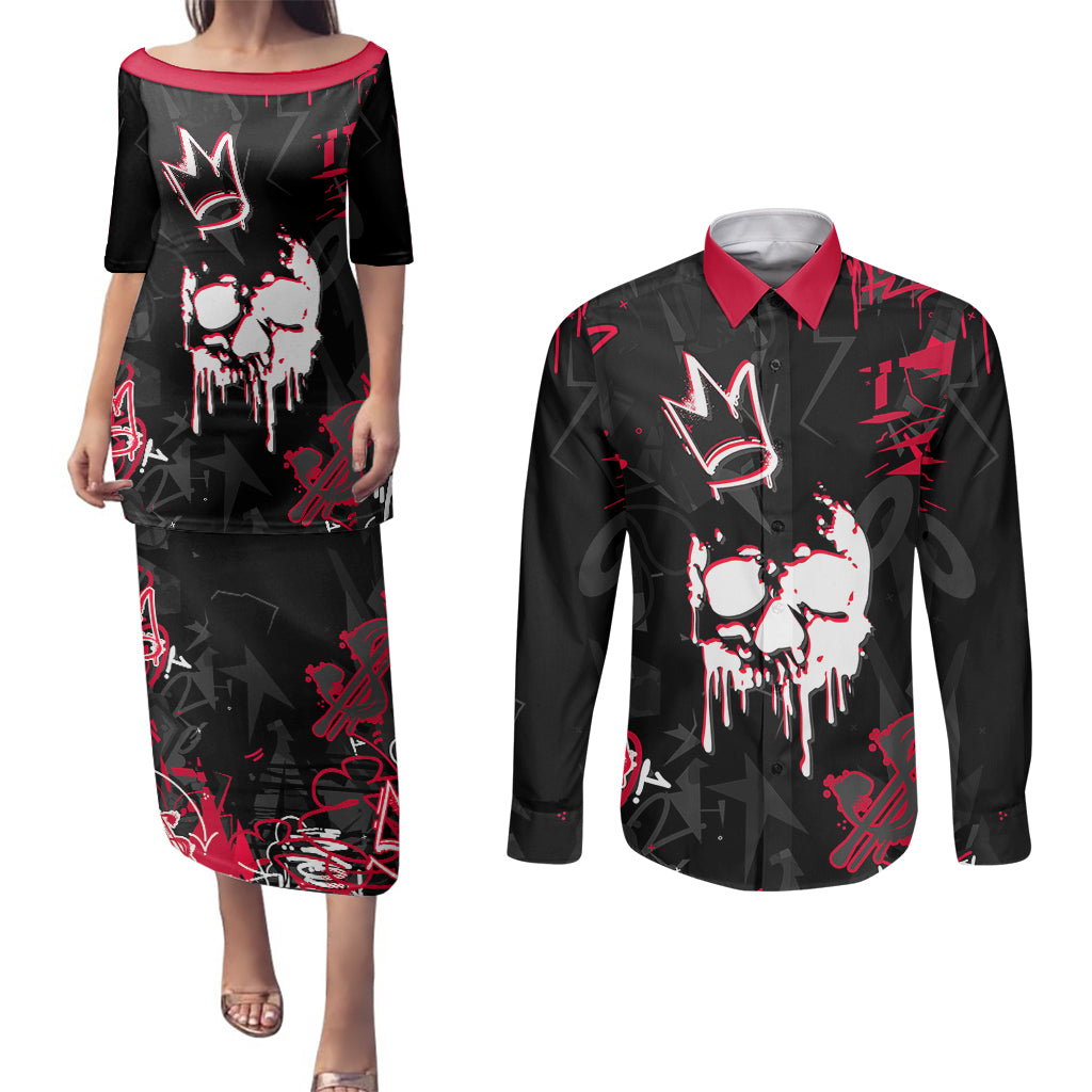 Skull Pattern Couples Matching Puletasi Dress and Long Sleeve Button Shirts The Time Is Aways Right To Do What Is Right - Wonder Print Shop