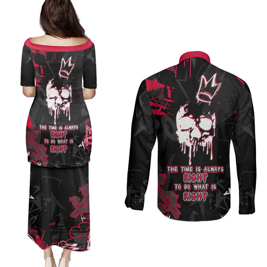 Skull Pattern Couples Matching Puletasi Dress and Long Sleeve Button Shirts The Time Is Aways Right To Do What Is Right - Wonder Print Shop