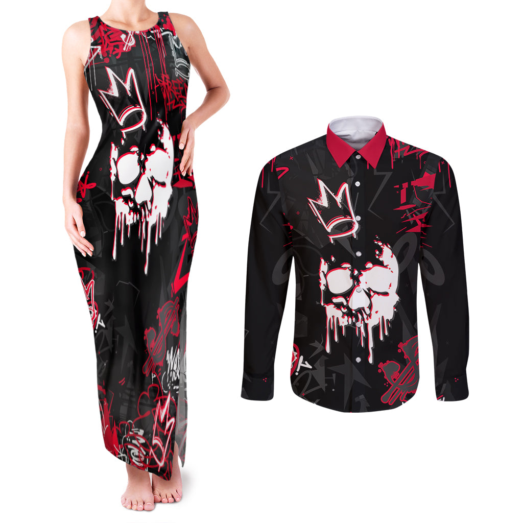 Skull Pattern Couples Matching Tank Maxi Dress and Long Sleeve Button Shirts The Time Is Aways Right To Do What Is Right - Wonder Print Shop
