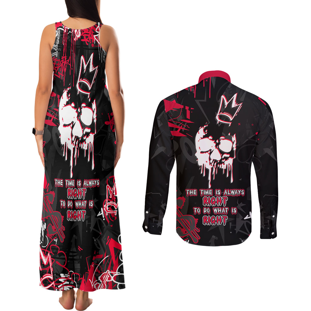 Skull Pattern Couples Matching Tank Maxi Dress and Long Sleeve Button Shirts The Time Is Aways Right To Do What Is Right - Wonder Print Shop