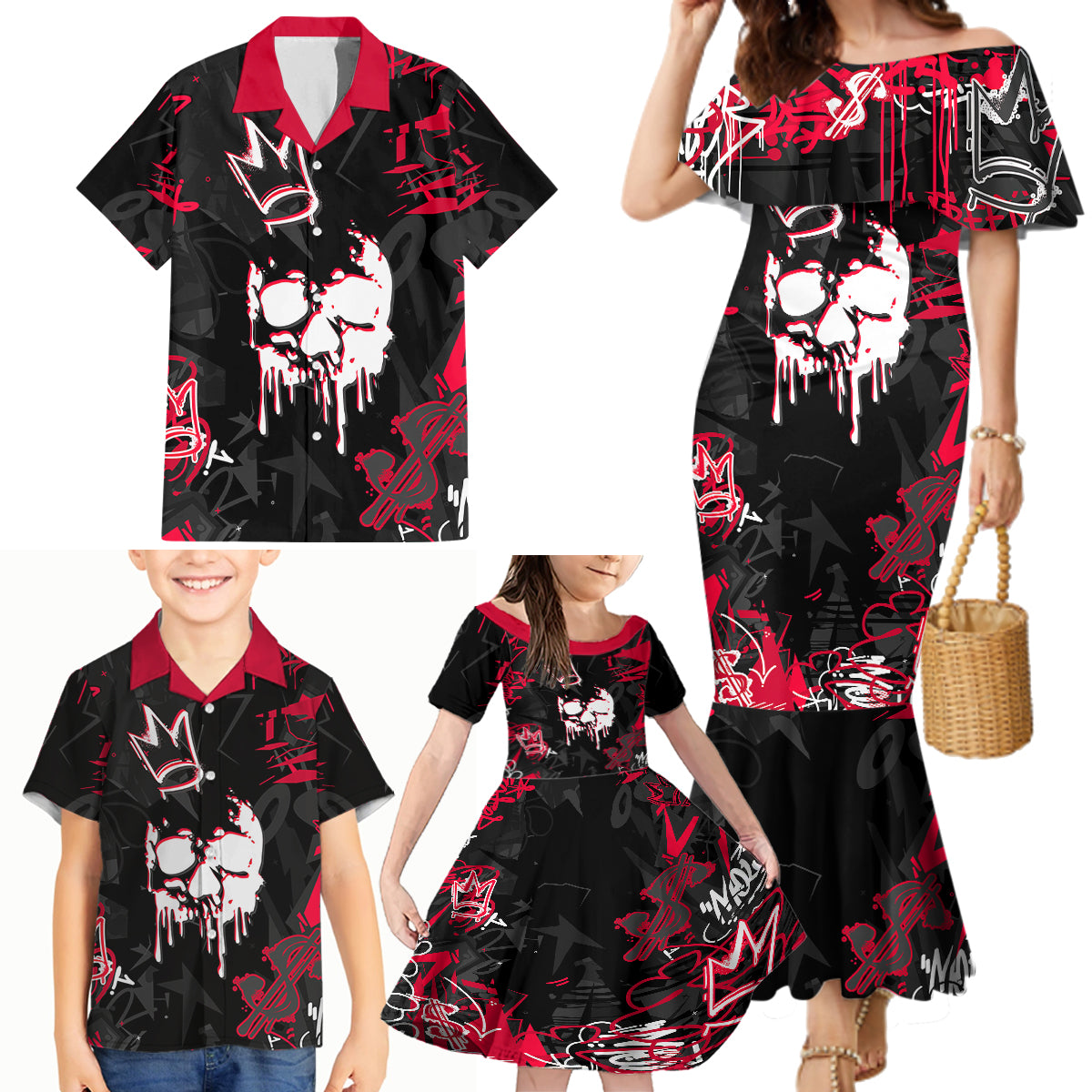 Skull Pattern Family Matching Mermaid Dress and Hawaiian Shirt The Time Is Aways Right To Do What Is Right - Wonder Print Shop