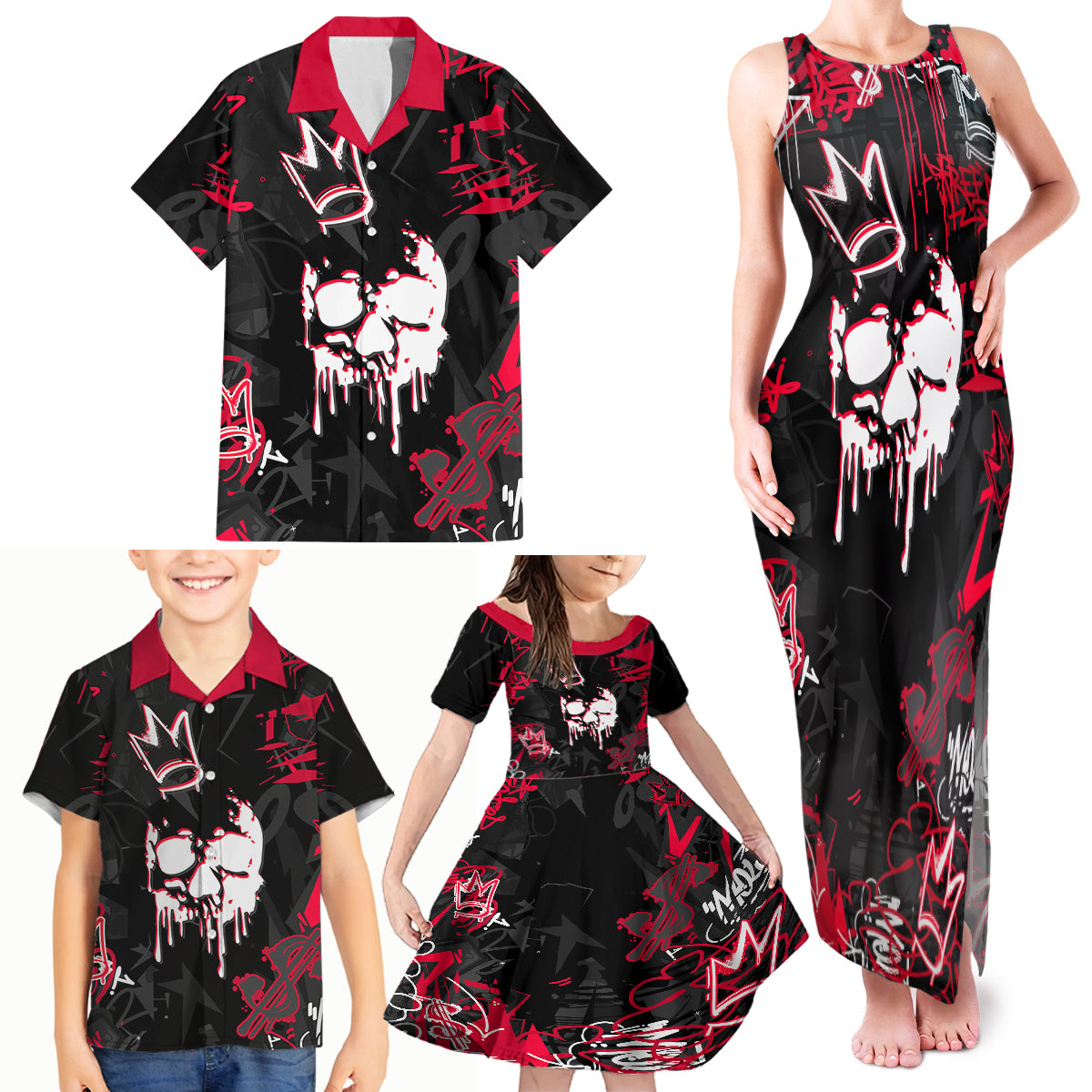 Skull Pattern Family Matching Tank Maxi Dress and Hawaiian Shirt The Time Is Aways Right To Do What Is Right - Wonder Print Shop