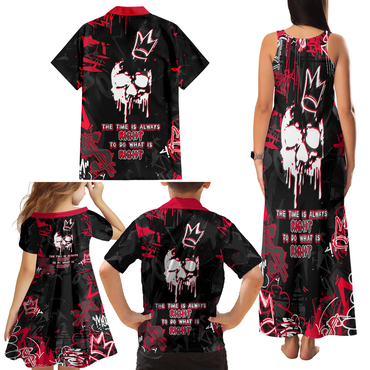 Skull Pattern Family Matching Tank Maxi Dress and Hawaiian Shirt The Time Is Aways Right To Do What Is Right - Wonder Print Shop