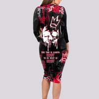 Skull Pattern Long Sleeve Bodycon Dress The Time Is Aways Right To Do What Is Right - Wonder Print Shop