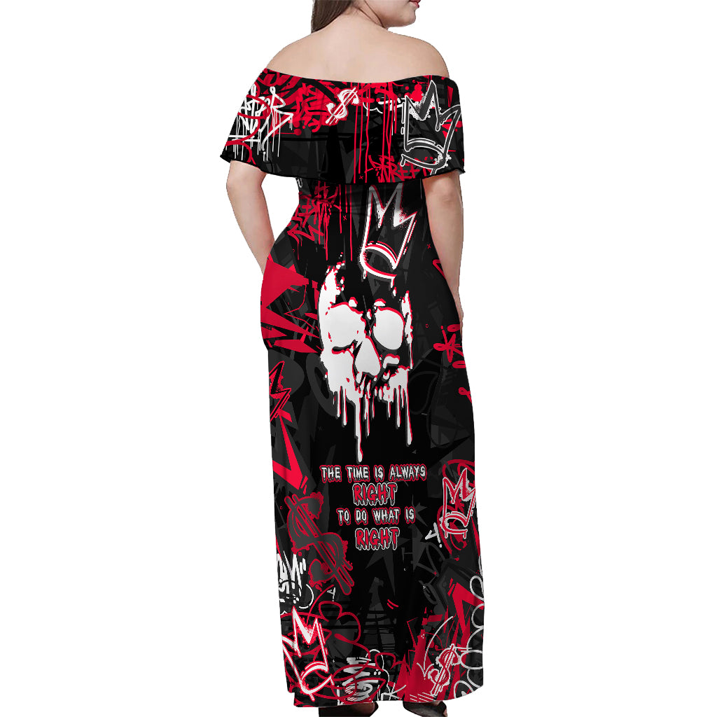 Skull Pattern Off Shoulder Maxi Dress The Time Is Aways Right To Do What Is Right - Wonder Print Shop
