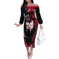 Skull Pattern Off The Shoulder Long Sleeve Dress The Time Is Aways Right To Do What Is Right - Wonder Print Shop