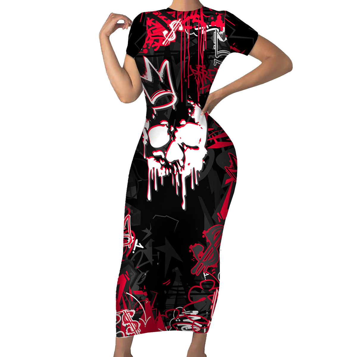 Skull Pattern Short Sleeve Bodycon Dress The Time Is Aways Right To Do What Is Right - Wonder Print Shop