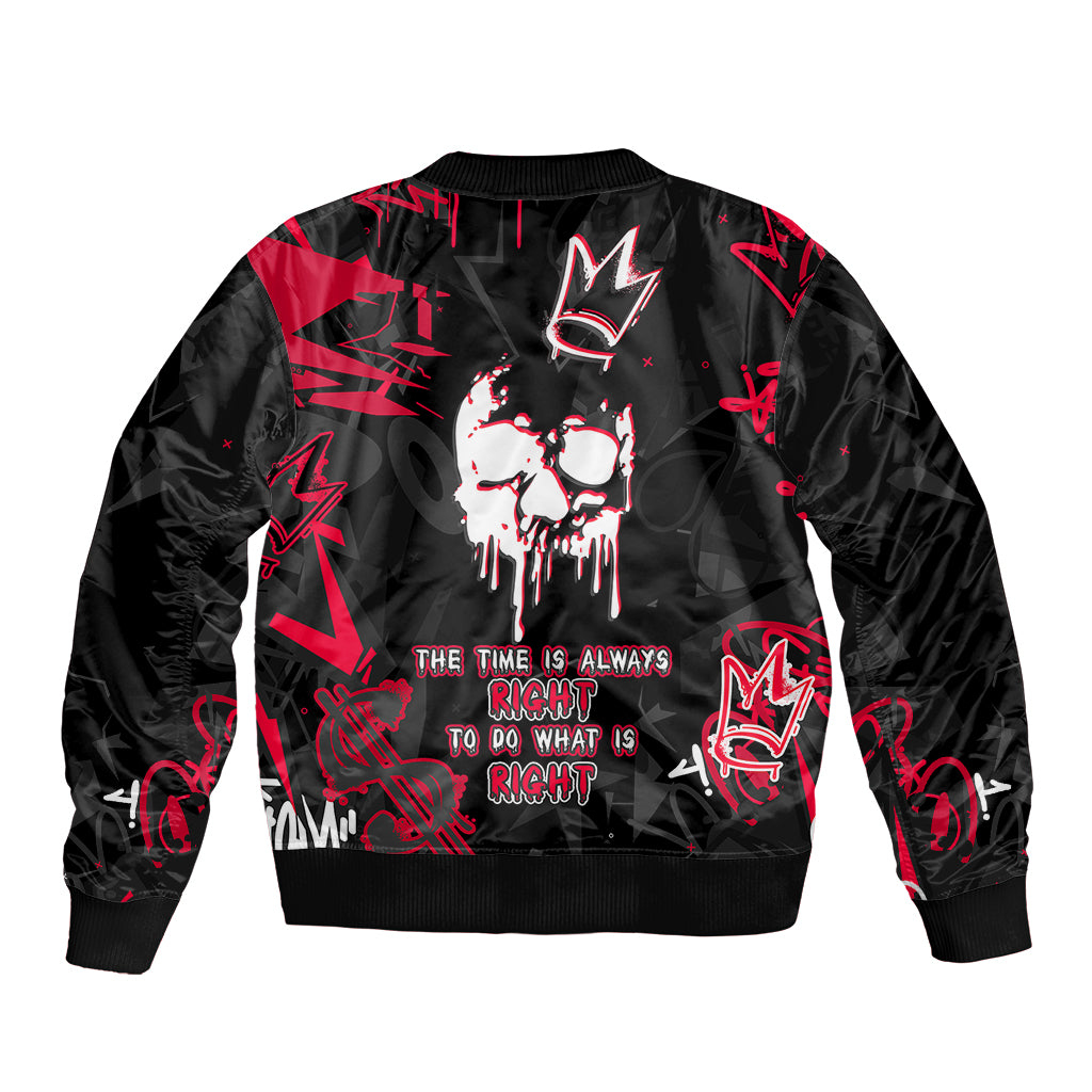 Skull Pattern Sleeve Zip Bomber Jacket The Time Is Aways Right To Do What Is Right - Wonder Print Shop