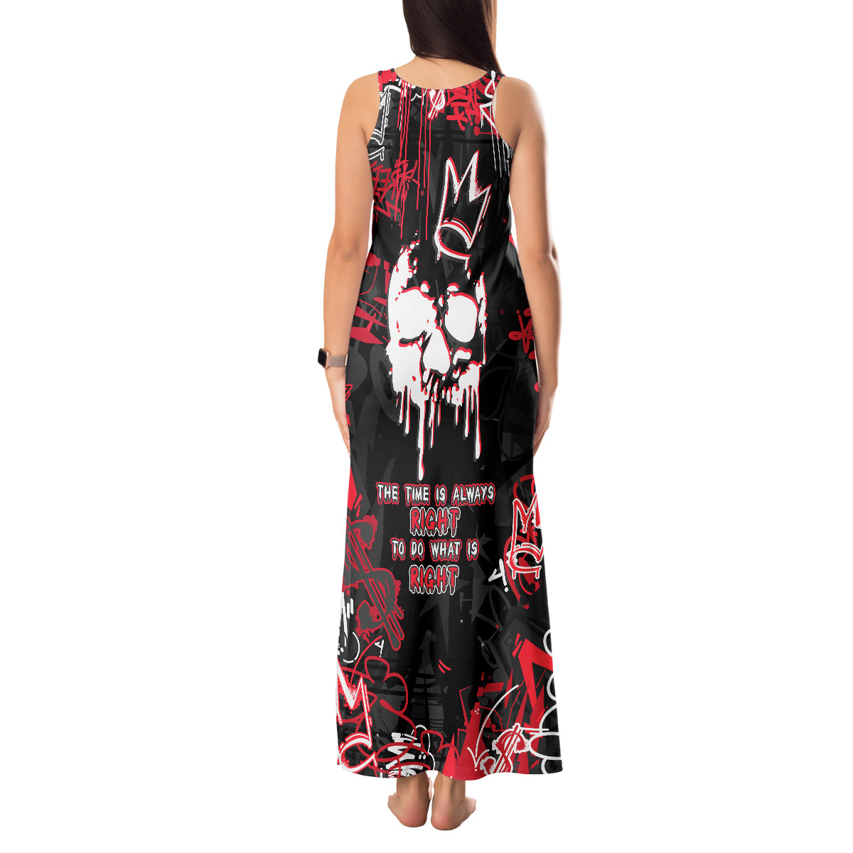 Skull Pattern Tank Maxi Dress The Time Is Aways Right To Do What Is Right - Wonder Print Shop