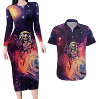Skull Couples Matching Long Sleeve Bodycon Dress and Hawaiian Shirt I Need More Space Cosmic Style - Wonder Print Shop